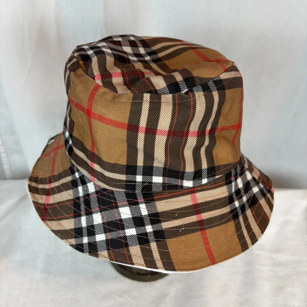Handmade Kids Tan Plaid Bucket Hat Iconic Check Pattern Designer Style Hat 20